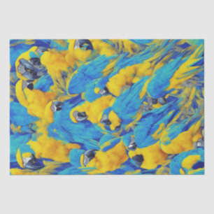 Papel De Seda Padrão de Macaws Azul e Dourado