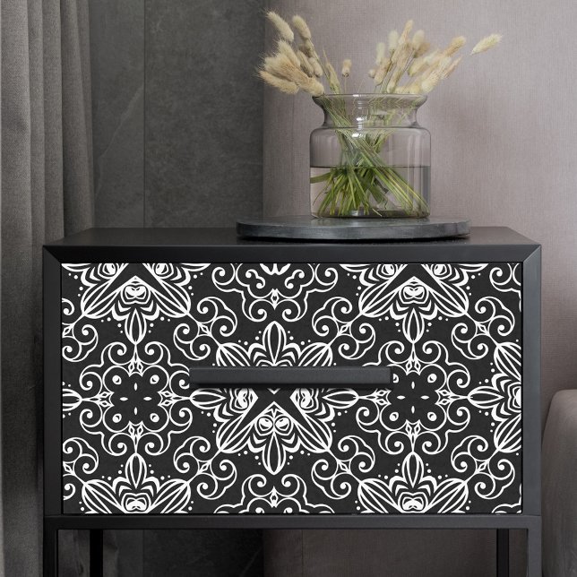 Papel De Seda Padrão de Mágico Gótico Barroco Negro e Branco (Criador carregado)