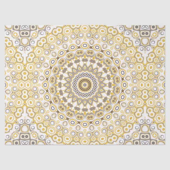 Papel De Seda Padrão de Mandala Amarelo Dourado (Frente )