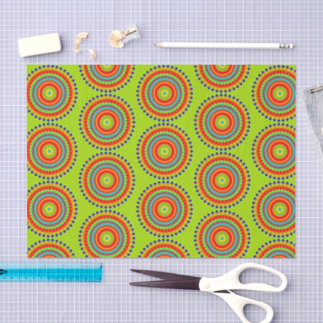 Papel De Seda Padrão de Mandala Concêntrico Boho Vibrante (Arte )