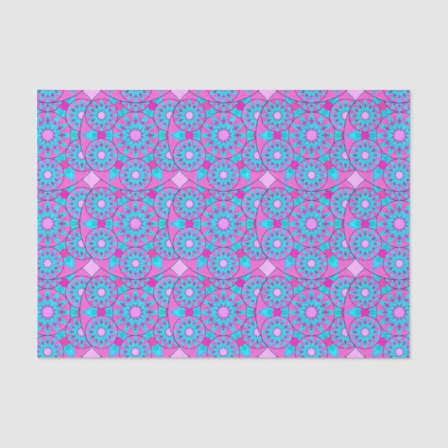 Papel De Seda Padrão de Mandala, fúcsia, rosa e turquesa (Frente )
