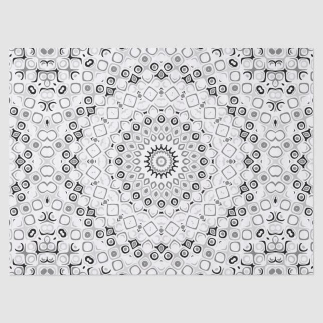 Papel De Seda Padrão de Mandala Geométrico Preto e Branco (Frente )