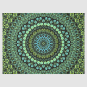 Papel De Seda Padrão de Mandala Kaleidoscópio Verde e Turquesa