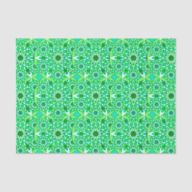 Papel De Seda Padrão de Mandala, verde-Emerald e pavão (Frente )