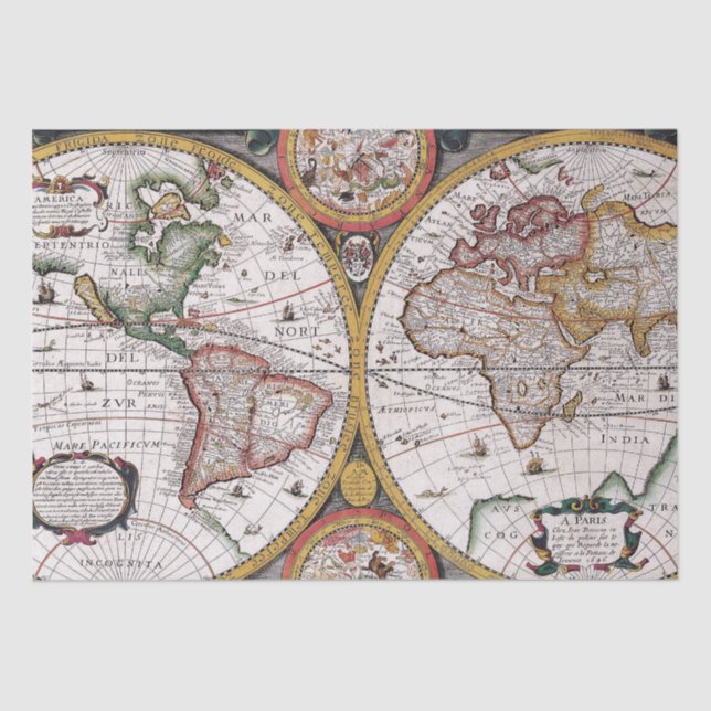 Papel De Seda Padrão de Mapas Antigos (Frente )