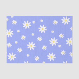 Papel De Seda Padrão de margarida branca e azul esbranquiçado