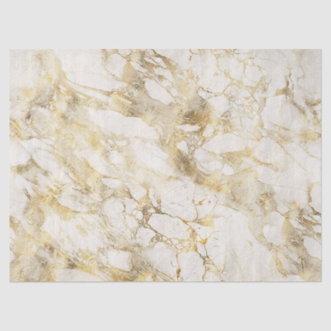 Papel De Seda Padrão de Mármore Branco e Dourado Moderno (Frente )