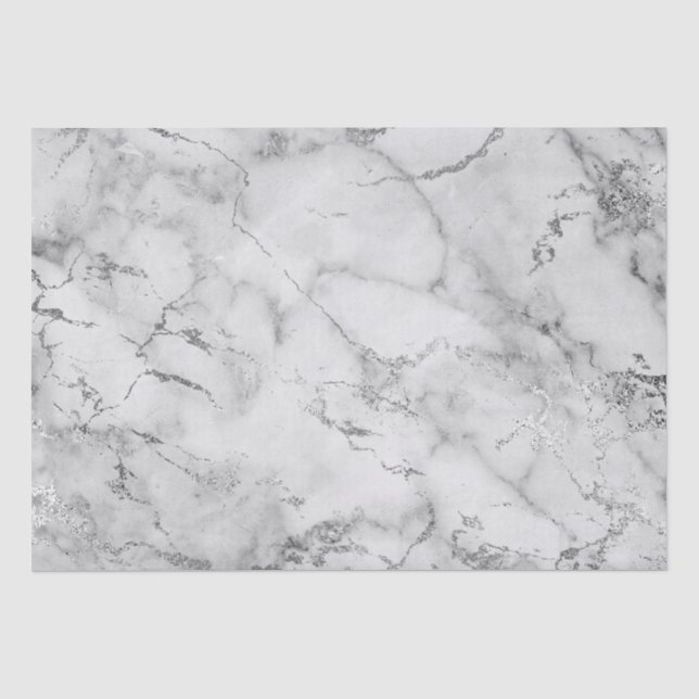 Papel De Seda Padrão de Mármore Branco e Prata Moderno (Frente )