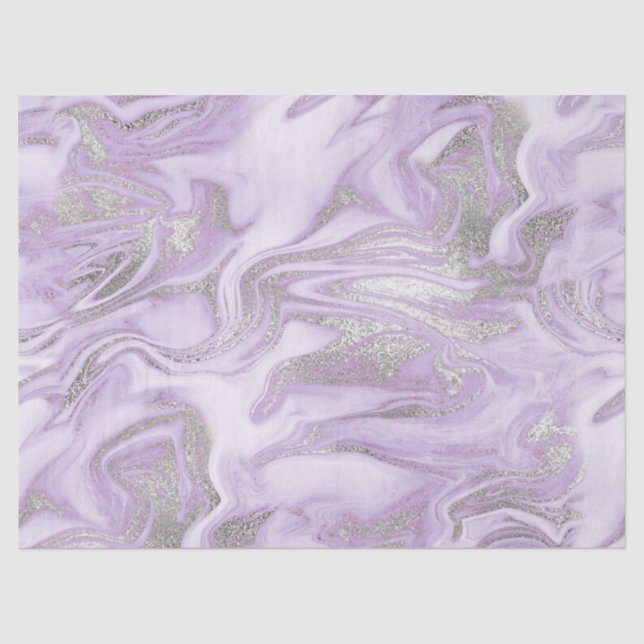 Papel De Seda Padrão de Mármore Roxo Claro e Prata Moderno (Frente )