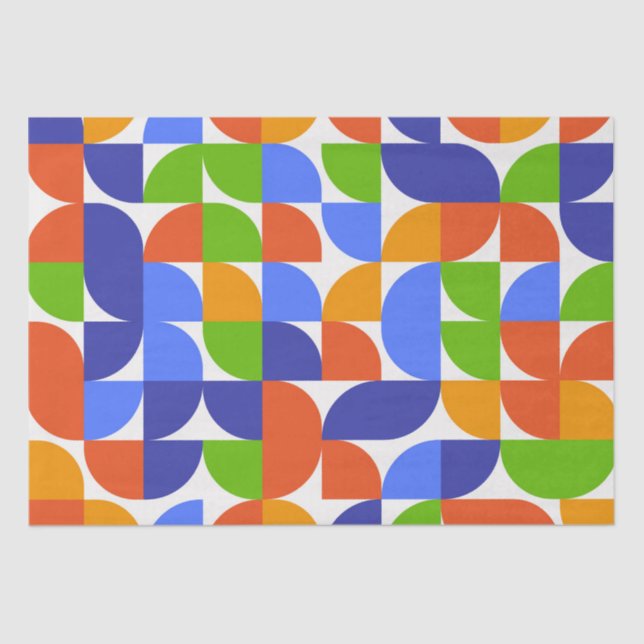 Papel De Seda Padrão de Meio século Bauhaus Azul, Laranja, Verde (Frente )