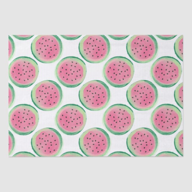 Papel De Seda Padrão de melancia em aquarela rosa e verde (Frente )