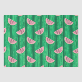 Papel De Seda Padrão de melancia em aquarela rosa e verde
