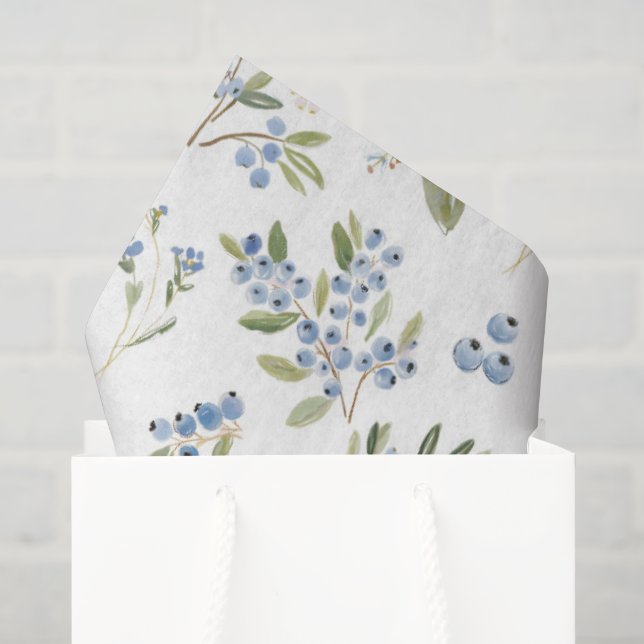 Papel De Seda Padrão de Mirtilo em Aquarela (Sacola de presentes)