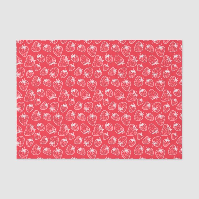 Papel De Seda Padrão de morango branco e vermelho (Frente )