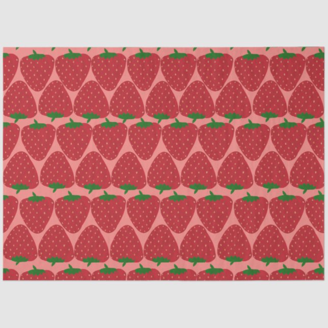 Papel De Seda Padrão de Morango Retro Cuto em Vermelho e Rosa (Frente )