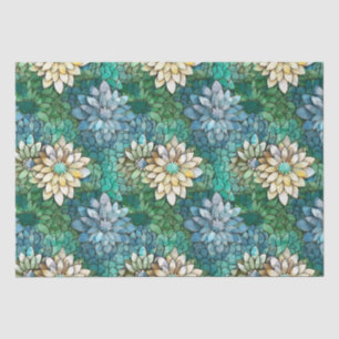 Papel De Seda Padrão de mosaico de flores verdes e creme elegant