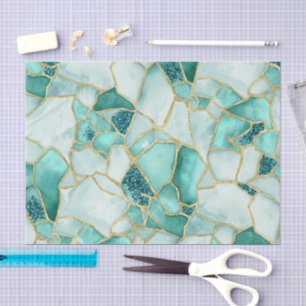 Papel De Seda Padrão de Mosaico de Vidro do Mar em Aquarela Água