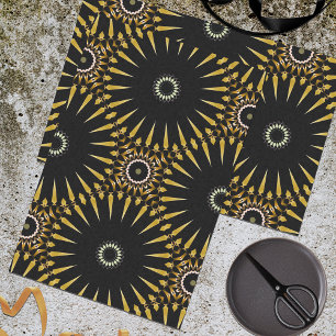 Papel De Seda Padrão de Mosaico Negro e Falso Étnico Tribal Dour
