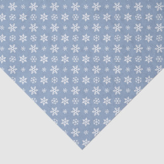 Papel De Seda Padrão de Motivo de Floco de Neve Branco no Azul d