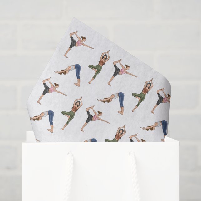 Papel De Seda Padrão de Mulheres em Pose de Yoga Bem-Estar (Sacola de presentes)