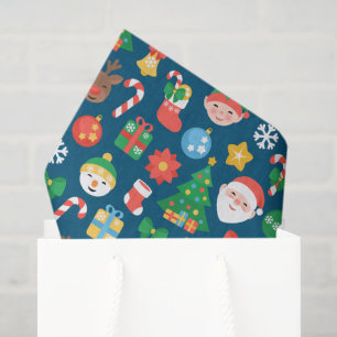 Papel De Seda Padrão de Natal animado em azul