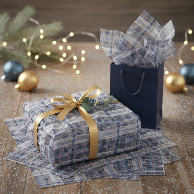 Papel De Seda Padrão de Natal Blue Gold #2 ID1009 (Criador carregado)