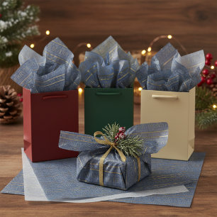 Papel De Seda Padrão de Natal Blue Gold #34 ID1009