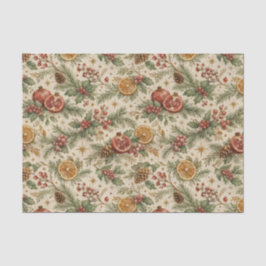 Papel De Seda Padrão de Natal Citrino Botânico Vintage Creme