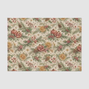 Papel De Seda Padrão de Natal Citrino Botânico Vintage Creme