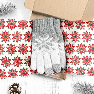Papel De Seda Padrão de Natal de Poinsettia Vermelha e Verde