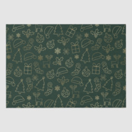 Papel De Seda Padrão de Natal em Folha Dourada e Verde Elegante