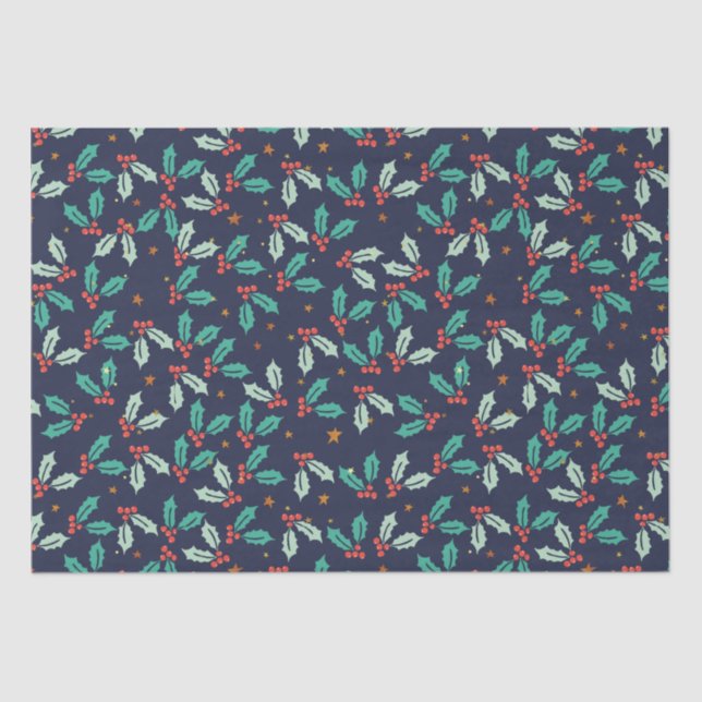 Papel De Seda Padrão de Natal Holly Sem Olhos (Frente )