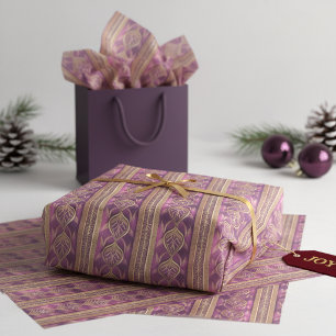 Papel De Seda Padrão de Natal Magenta Dourado#27 ID1009