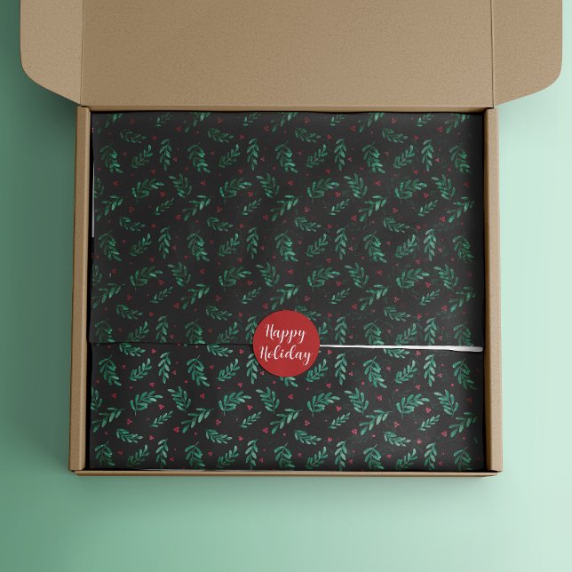 Papel De Seda Padrão de Natal Red Berries Preto (Criador carregado)