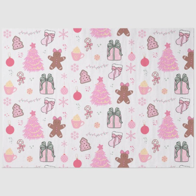 Papel De Seda Padrão de Natal Rosa (Frente )