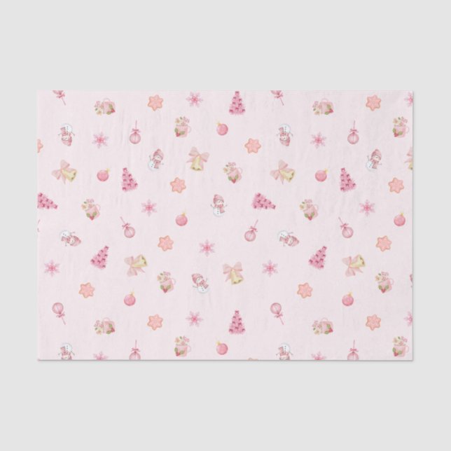 Papel De Seda Padrão de Natal Rosa Aconchegante (Frente )