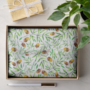 Papel De Seda Padrão de natureza de bolotas e folhas em aquarela