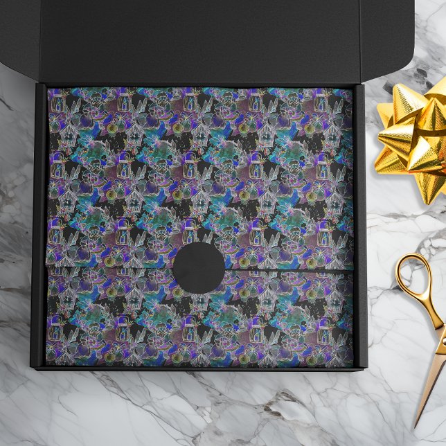 Papel De Seda Padrão de Nove de Natal Brilhante e Negra (Criador carregado)