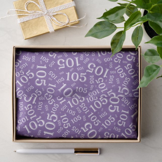 Papel De Seda Padrão de Número Aleatório Roxo/Branco de Aniversá (Presente)