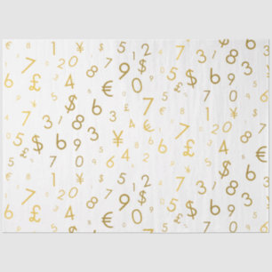 Papel De Seda Padrão de Números de Luxo e Símbolos de Moeda Dour
