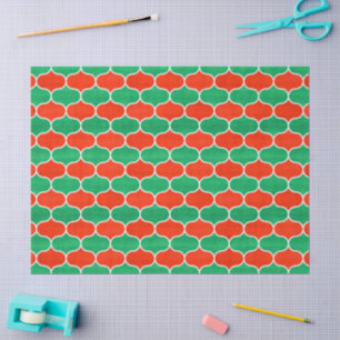 Papel De Seda Padrão de Ogee Vermelho e Verde Feriado de Natal