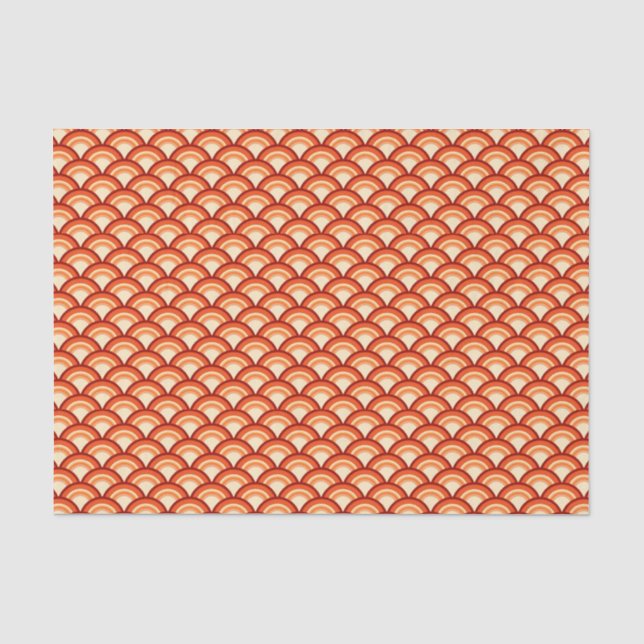 Papel De Seda Padrão de onda Art Deco - laranja tangerina (Frente )