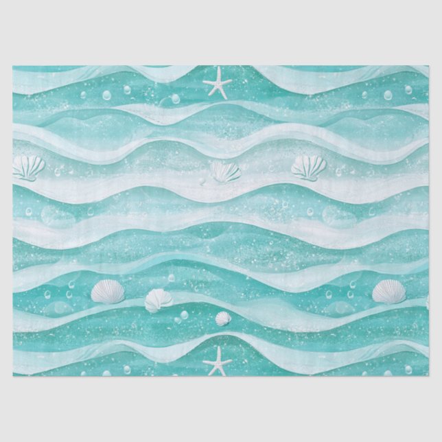 Papel De Seda Padrão de Onda do Mar de Conchas Costeiras (Frente )