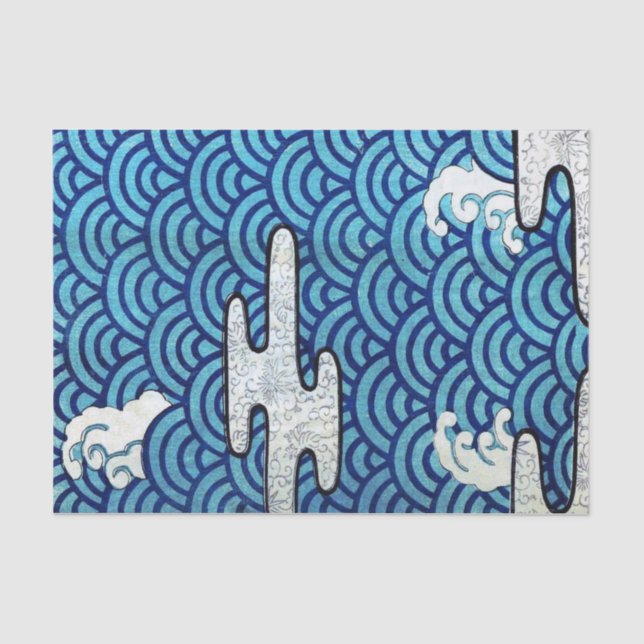 Papel De Seda Padrão de Onda Tradicional Japonês (Frente )