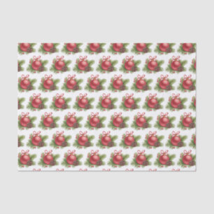 Papel De Seda Padrão de Ornamento de Bola Vermelha com Aquarela