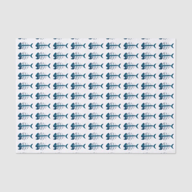 Papel De Seda Padrão de Ossos de Peixe Azul (Frente )