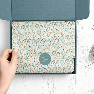 Papel De Seda Padrão de Ostra e Pérolas de Aquarela Costeira