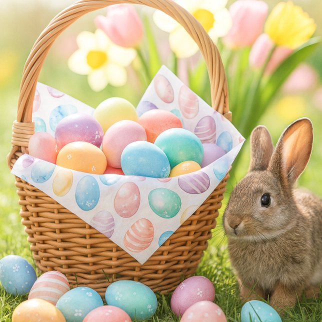 Papel De Seda Padrão de Ovo de Páscoa Rosa Azul Pastel  (Pastel Easter egg tissue paper for baskets, crafts & spring gifts bright, cheerful, and festive!)