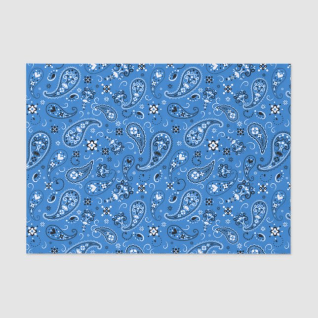 Papel De Seda Padrão de Paisley Bandana Azul Retroativo (Frente )