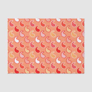 Papel De Seda Padrão de Paisley Moderno, Laranja Coral e Branco